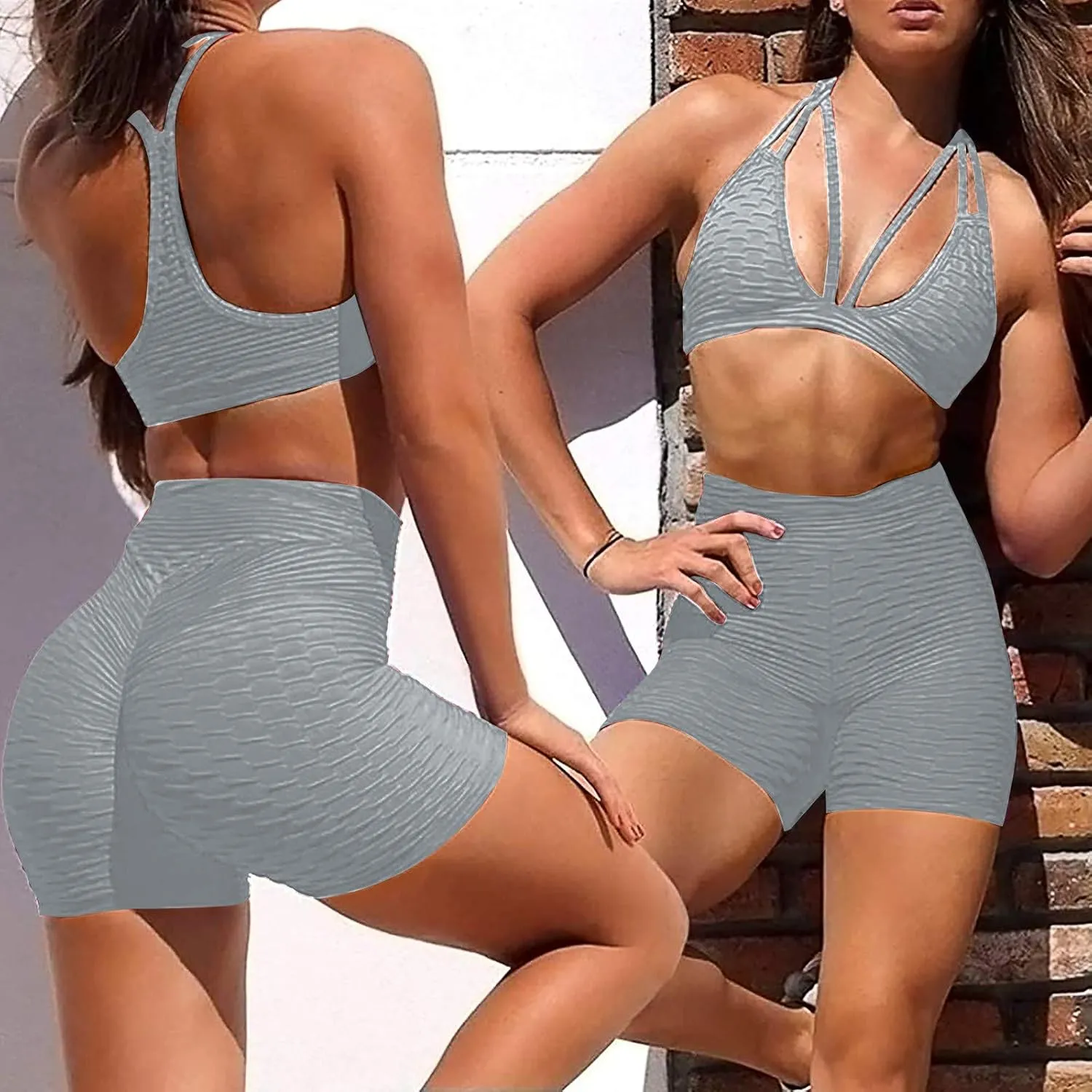 DASAYO Women High Waisted Butt Lifting Honeycomb Workout Shorts Tight Biker Athletic Shorts Tummy Control Gym Shorts Leggings
