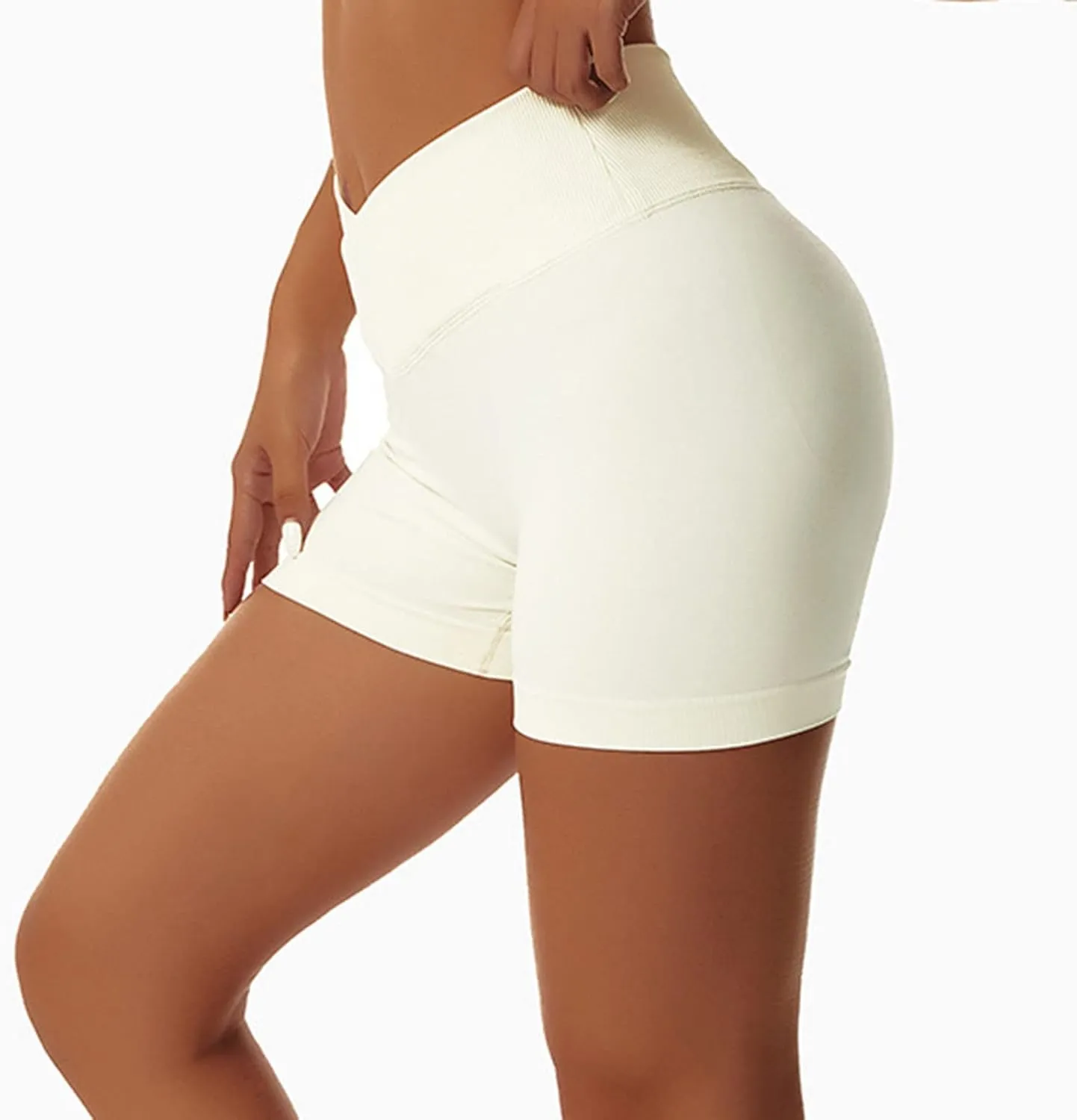 DASAYO Womens Crossover Waisted Scrunch Shorts Biker Tennis Stretch Skinny Shorts Quick Dry V Shape Workout Sports Gym Shorts