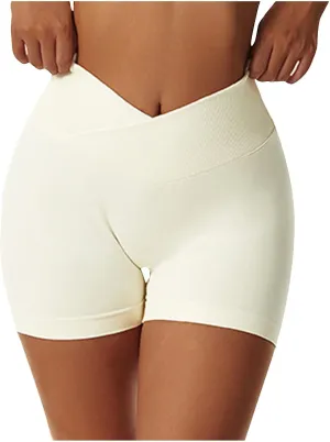 DASAYO Womens Crossover Waisted Scrunch Shorts Biker Tennis Stretch Skinny Shorts Quick Dry V Shape Workout Sports Gym Shorts