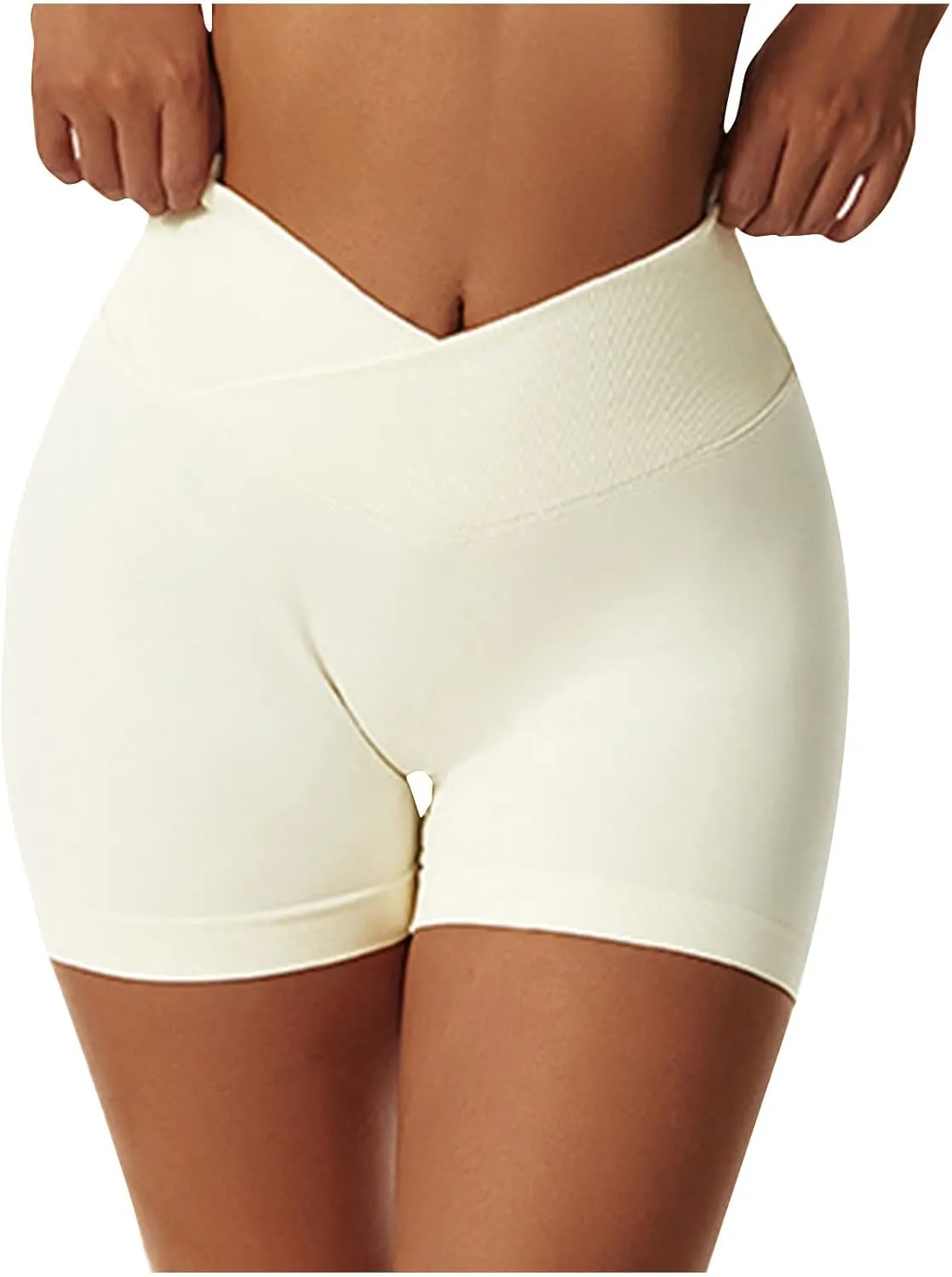 DASAYO Womens Crossover Waisted Scrunch Shorts Biker Tennis Stretch Skinny Shorts Quick Dry V Shape Workout Sports Gym Shorts