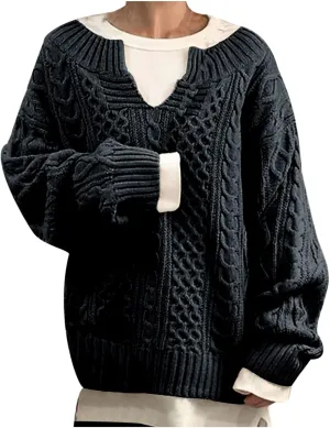 DASAYO Womens Long Sleeve Oversized Chunky Sweaters Casual Vneck Pullover Knit Sweater Fashion Fall Outfits Plus Size 2022