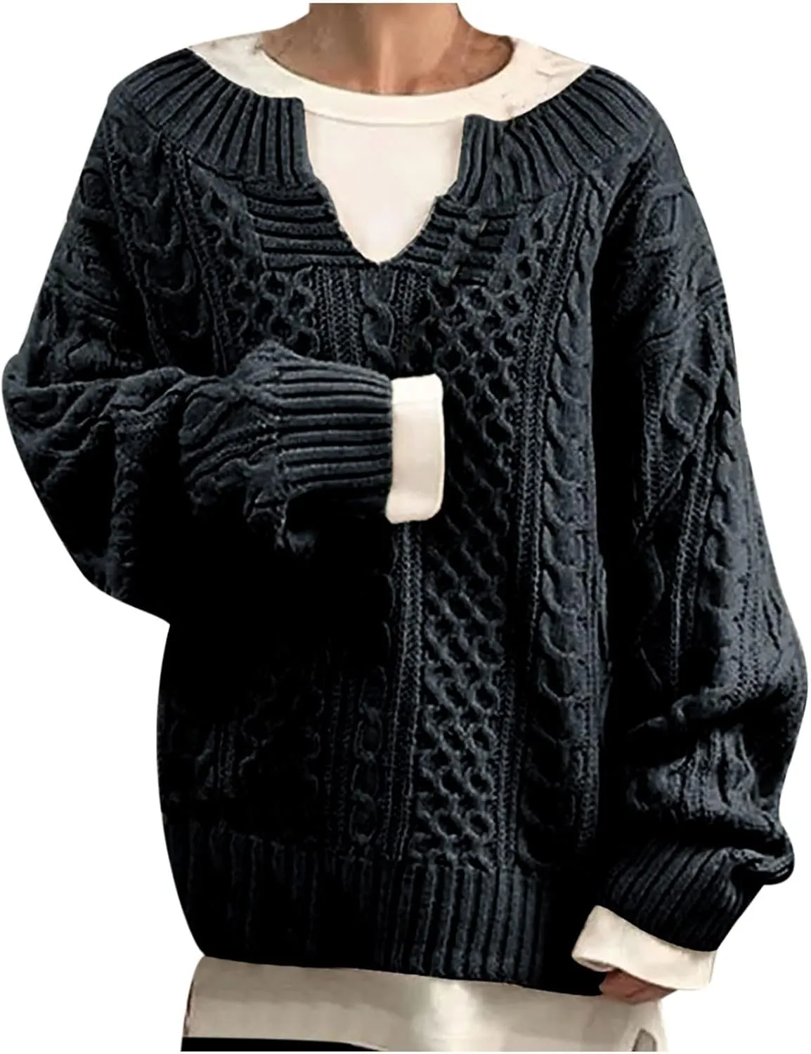 DASAYO Womens Long Sleeve Oversized Chunky Sweaters Casual Vneck Pullover Knit Sweater Fashion Fall Outfits Plus Size 2022