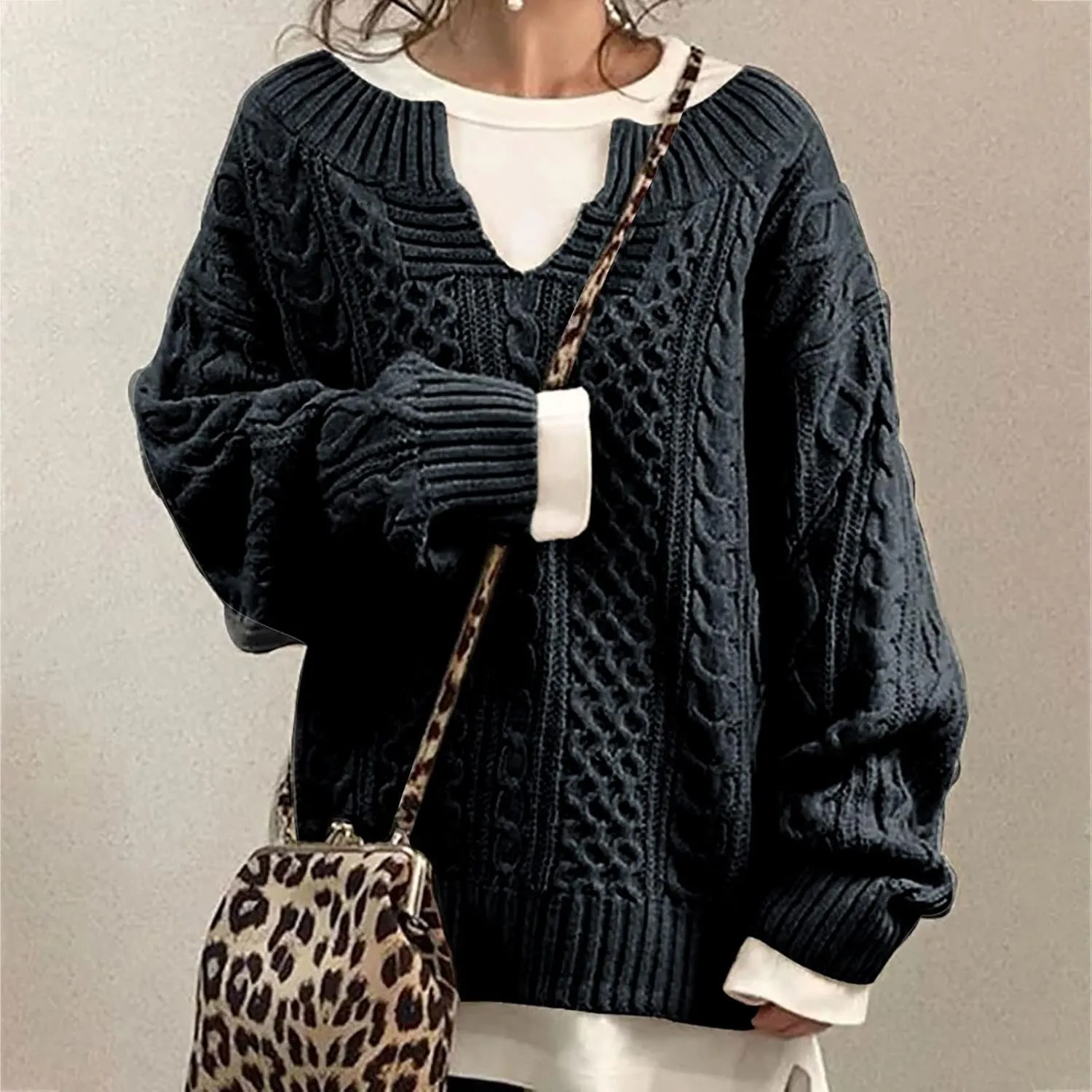 DASAYO Womens Long Sleeve Oversized Chunky Sweaters Casual Vneck Pullover Knit Sweater Fashion Fall Outfits Plus Size 2022