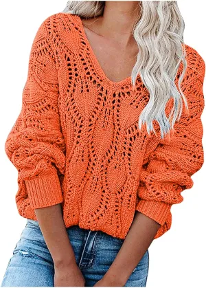 DASAYO Womens Long Sleeve Oversized Chunky Sweaters Casual Vneck Pullover Knit Sweater Fashion Fall Outfits Plus Size 2022