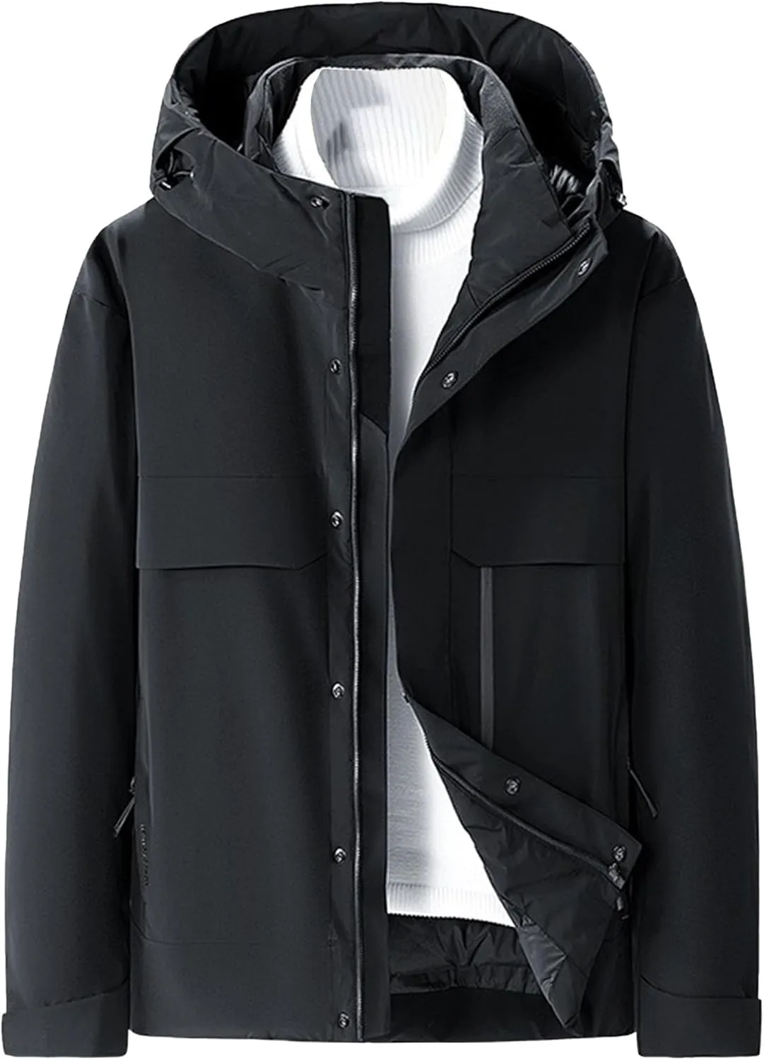 DGHM-JLMY Men's Daily Thickened Warm Down Jacket Versatile Business Casual Down Jacket Winter Loose Hooded Down Jacket