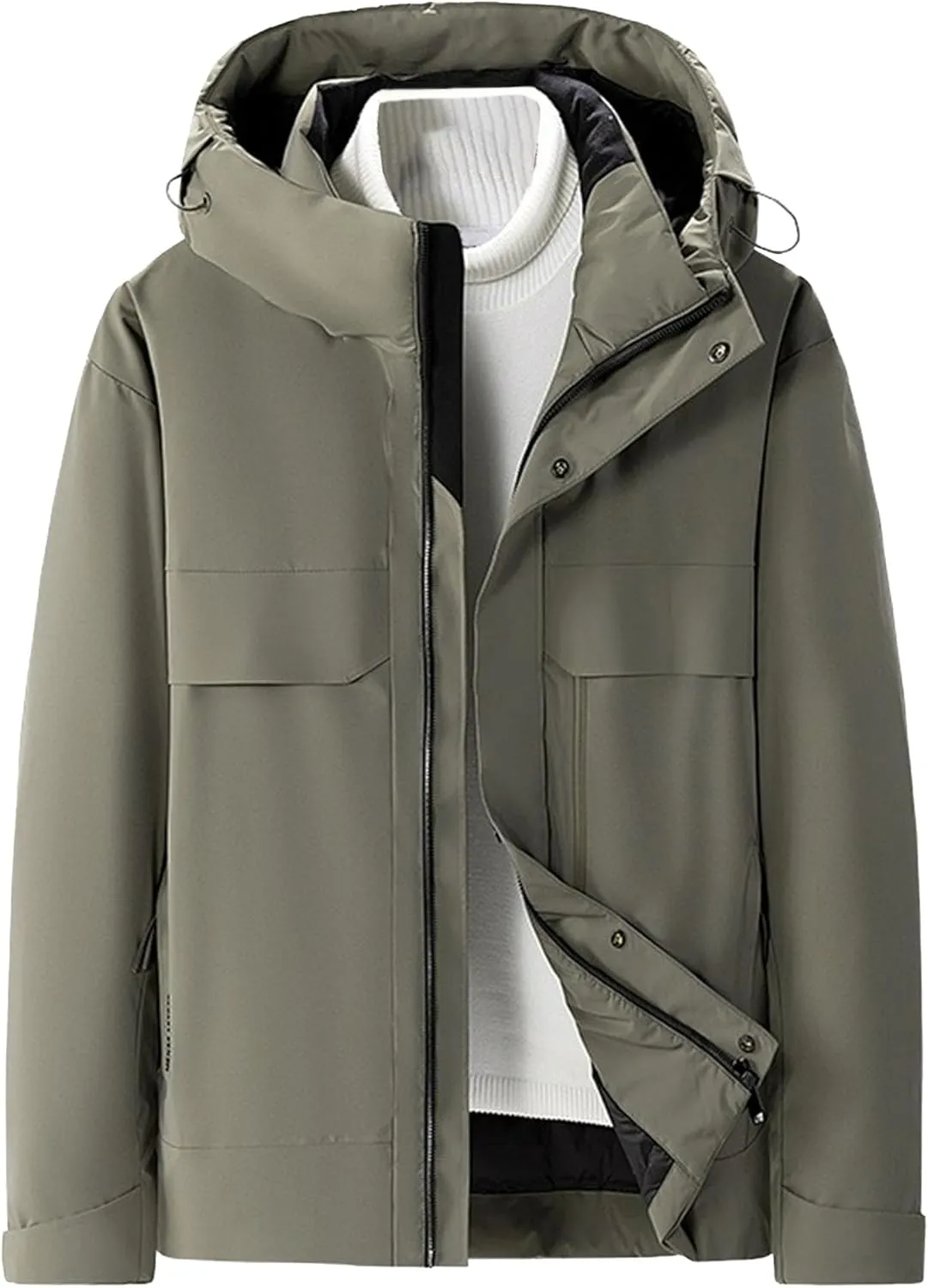 DGHM-JLMY Men's Daily Thickened Warm Down Jacket Versatile Business Casual Down Jacket Winter Loose Hooded Down Jacket