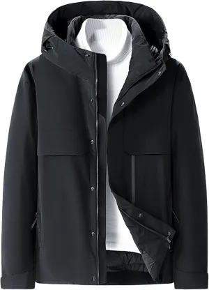DGHM-JLMY Men's Daily Thickened Warm Down Jacket Versatile Business Casual Down Jacket Winter Loose Hooded Down Jacket