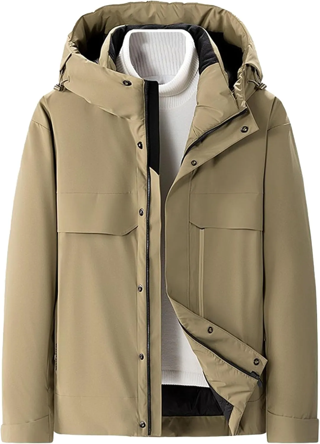 DGHM-JLMY Men's Daily Thickened Warm Down Jacket Versatile Business Casual Down Jacket Winter Loose Hooded Down Jacket