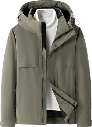 DGHM-JLMY Men's Daily Thickened Warm Down Jacket Versatile Business Casual Down Jacket Winter Loose Hooded Down Jacket