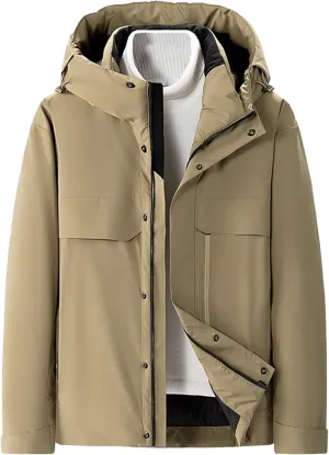 DGHM-JLMY Men's Daily Thickened Warm Down Jacket Versatile Business Casual Down Jacket Winter Loose Hooded Down Jacket