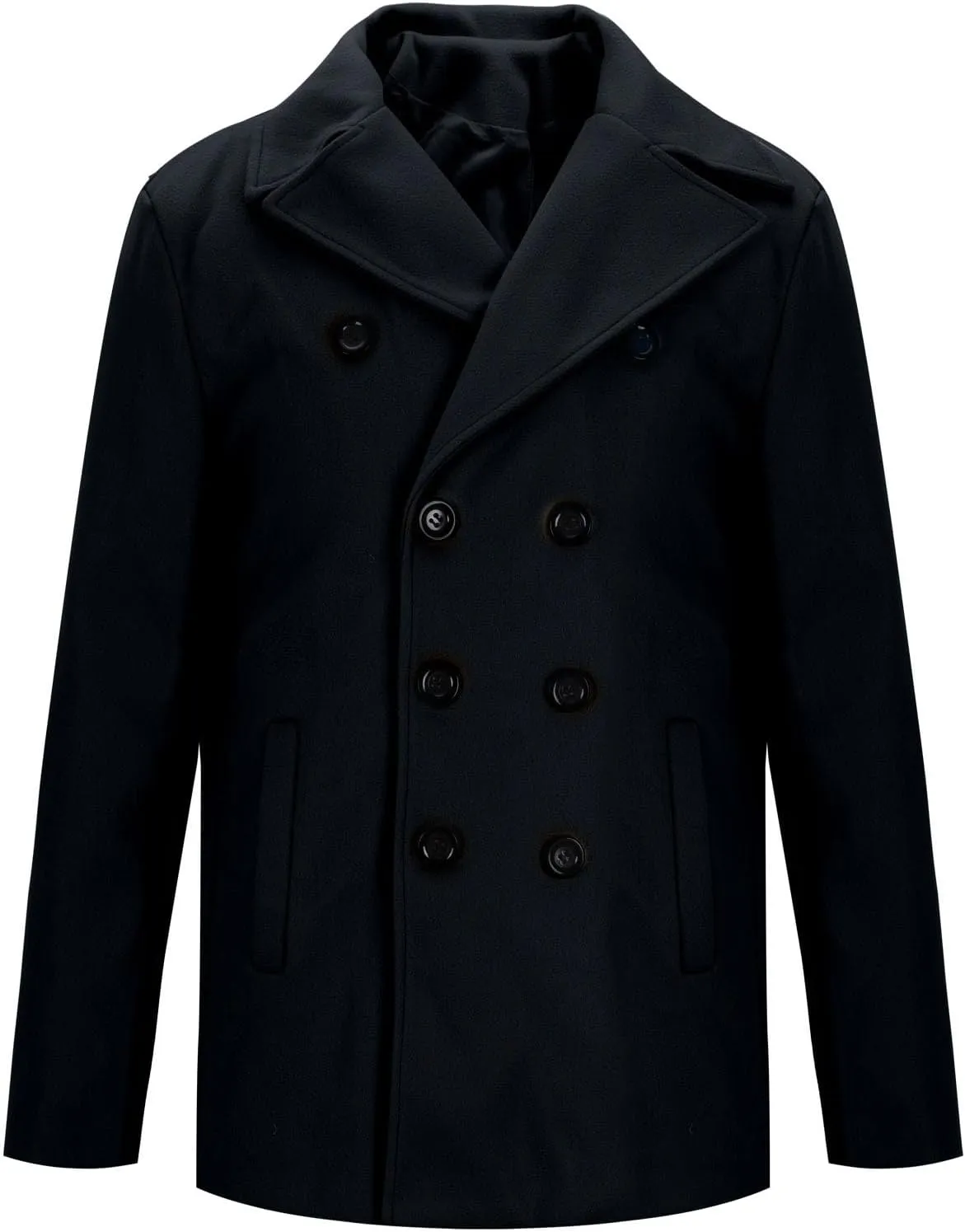 Dgoopd Men's Double Breasted Trench Coat Wool Blend Long Coat Notch Lapel Jacket Casual Pea Coat Windproof Jacket