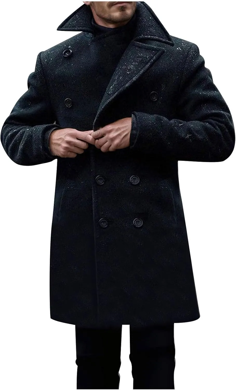 Dgoopd Men's Double Breasted Trench Coat Wool Blend Long Coat Notch Lapel Jacket Casual Pea Coat Windproof Jacket