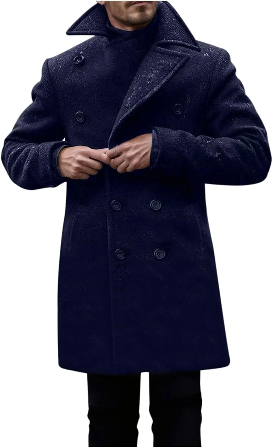 Dgoopd Men's Double Breasted Trench Coat Wool Blend Long Coat Notch Lapel Jacket Casual Pea Coat Windproof Jacket