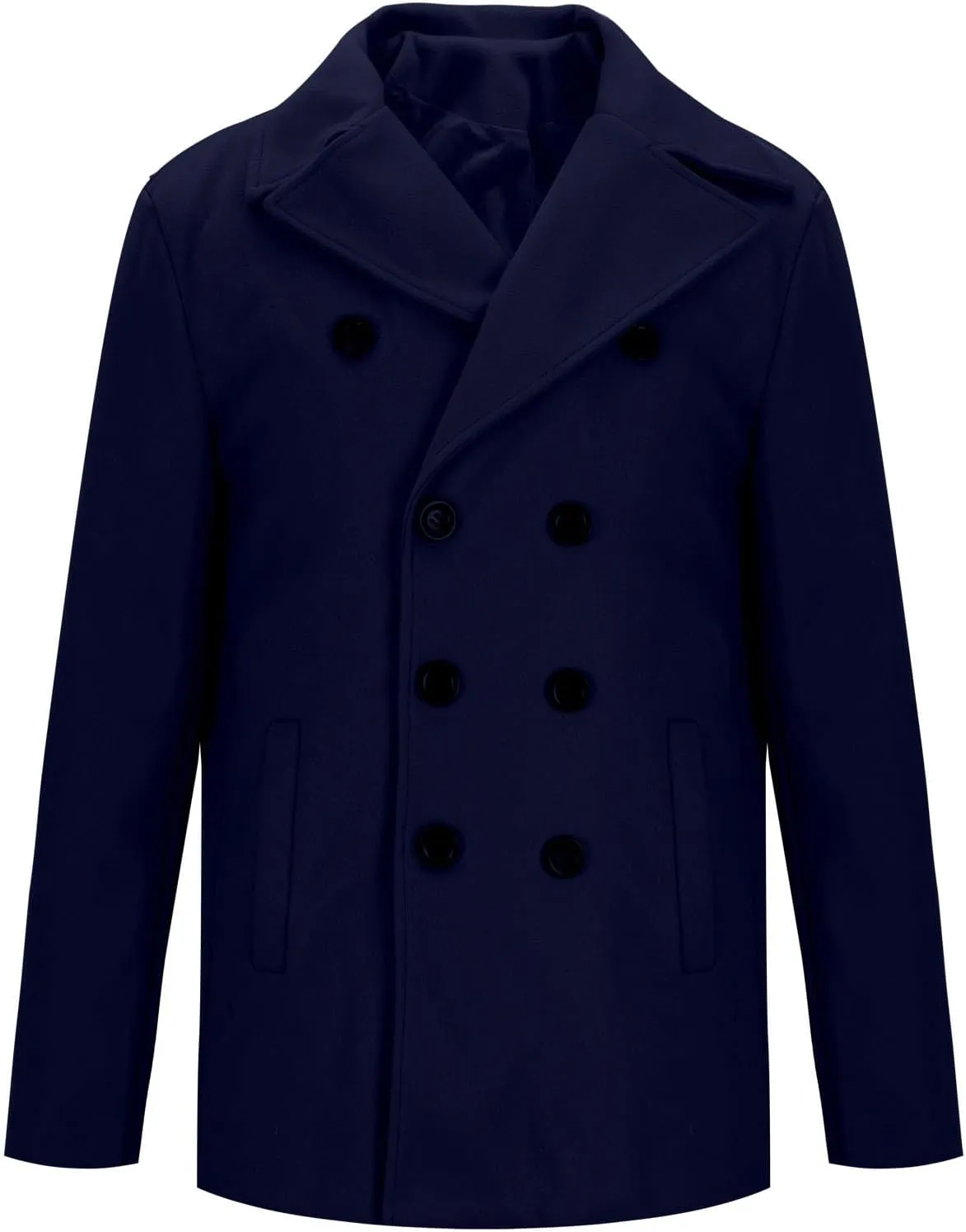 Dgoopd Men's Double Breasted Trench Coat Wool Blend Long Coat Notch Lapel Jacket Casual Pea Coat Windproof Jacket