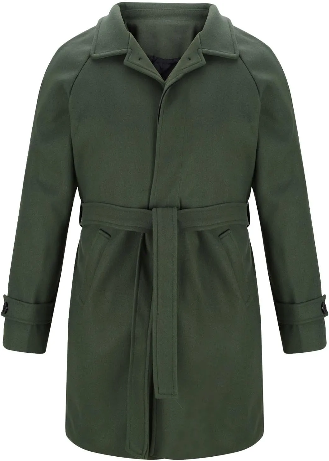 Dgoopd Mens Pea Coat with Belt Single Breasted Trench Coat Wool Blend Long Coat Stand Collar Overcoat Casual Dress Coat