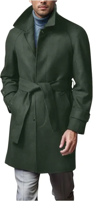 Dgoopd Mens Pea Coat with Belt Single Breasted Trench Coat Wool Blend Long Coat Stand Collar Overcoat Casual Dress Coat