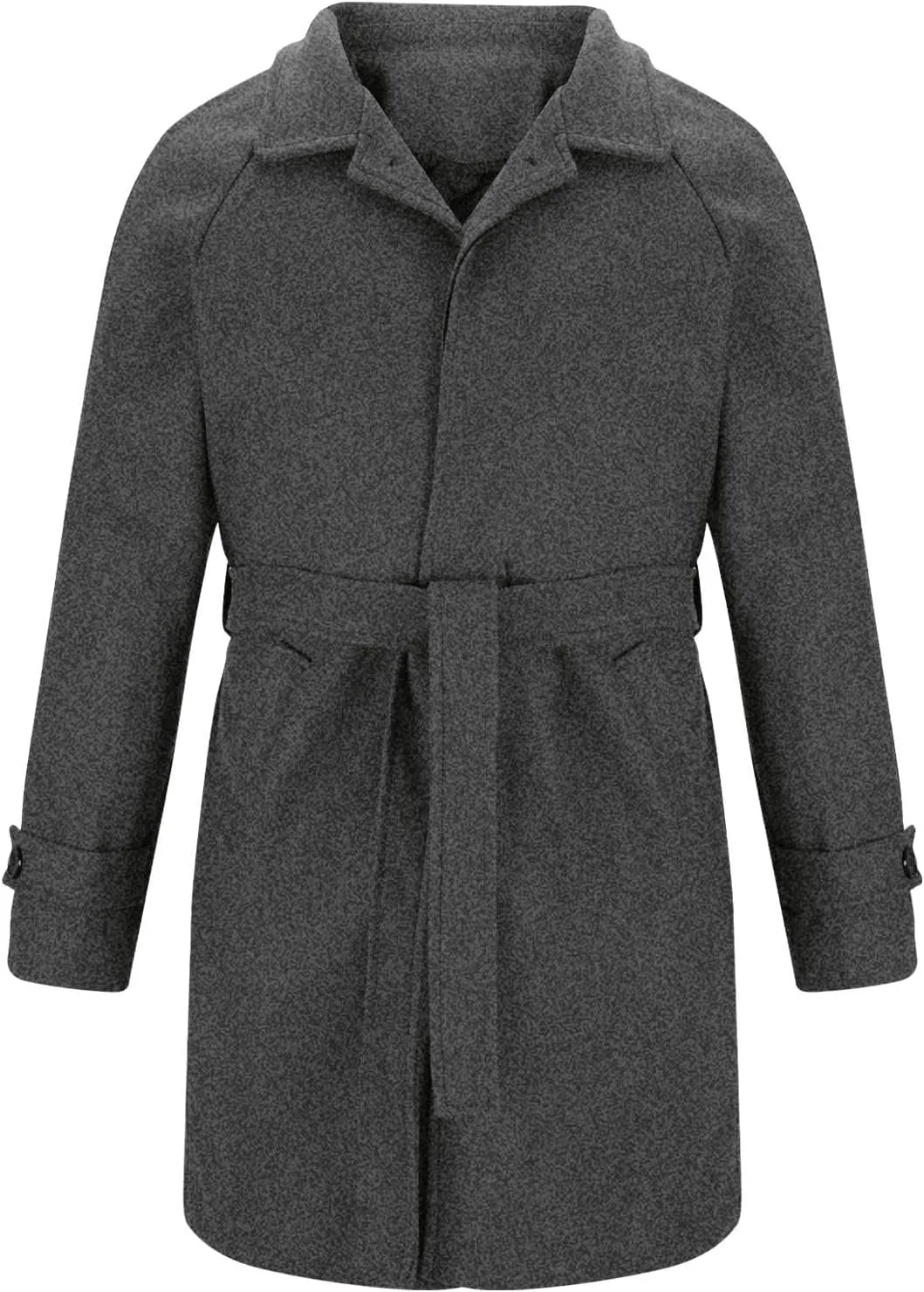 Dgoopd Mens Pea Coat with Belt Single Breasted Trench Coat Wool Blend Long Coat Stand Collar Overcoat Casual Dress Coat