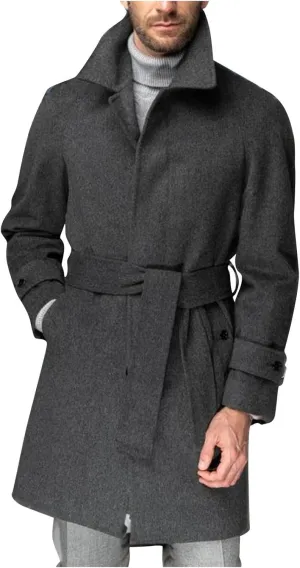 Dgoopd Mens Pea Coat with Belt Single Breasted Trench Coat Wool Blend Long Coat Stand Collar Overcoat Casual Dress Coat