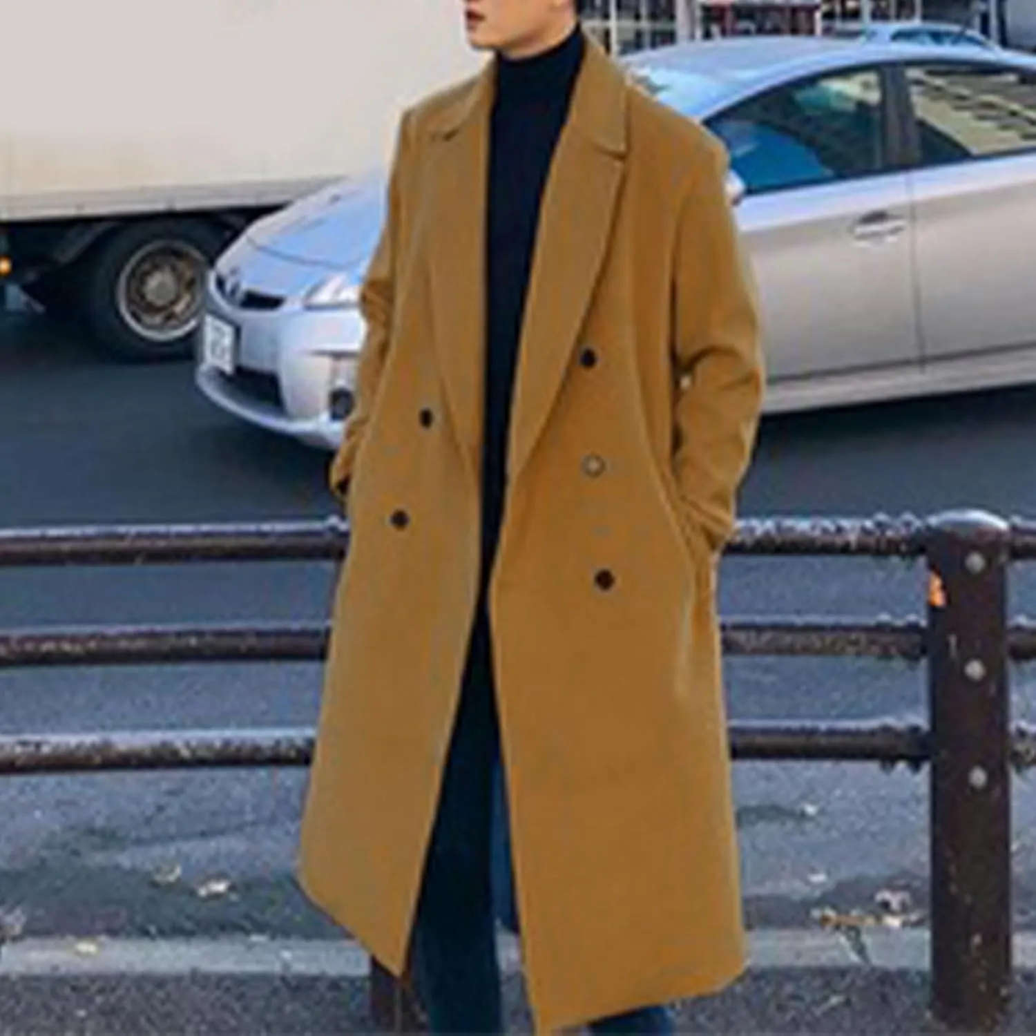 Dgoopd Men's Peacoat Long Belted Wool Blend Coat Big and Tall Trench Coat Notch Lapel Overcoat Casual Winter Coats