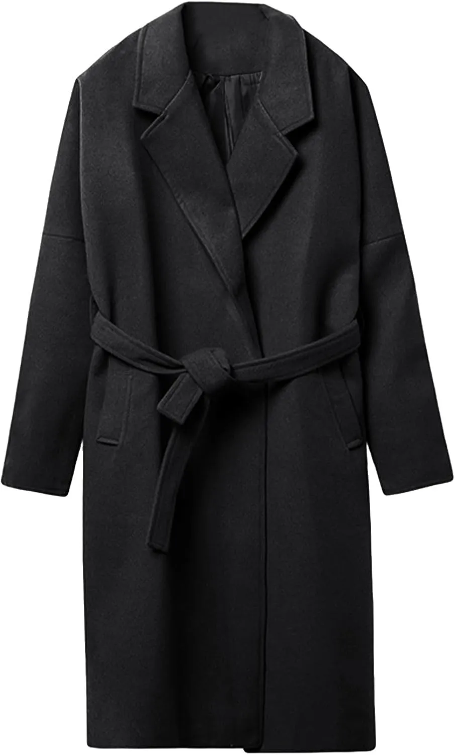 Dgoopd Men's Peacoat Long Belted Wool Blend Coat Big and Tall Trench Coat Notch Lapel Overcoat Casual Winter Coats