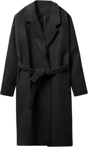 Dgoopd Men's Peacoat Long Belted Wool Blend Coat Big and Tall Trench Coat Notch Lapel Overcoat Casual Winter Coats