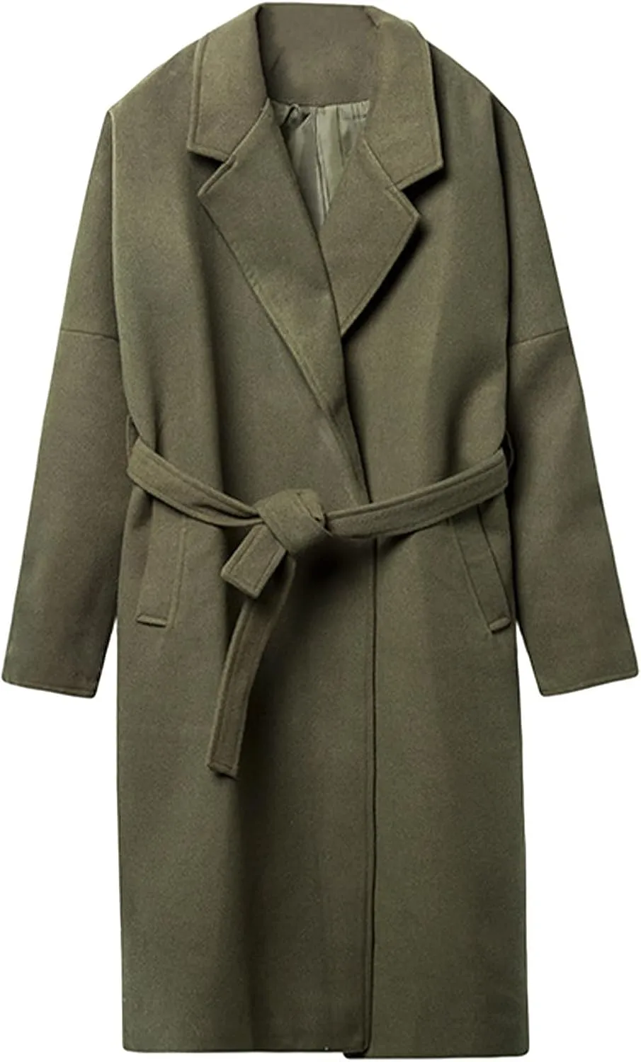 Dgoopd Men's Peacoat Long Belted Wool Blend Coat Big and Tall Trench Coat Notch Lapel Overcoat Casual Winter Coats