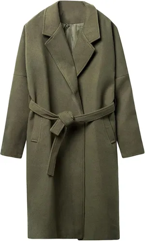 Dgoopd Men's Peacoat Long Belted Wool Blend Coat Big and Tall Trench Coat Notch Lapel Overcoat Casual Winter Coats