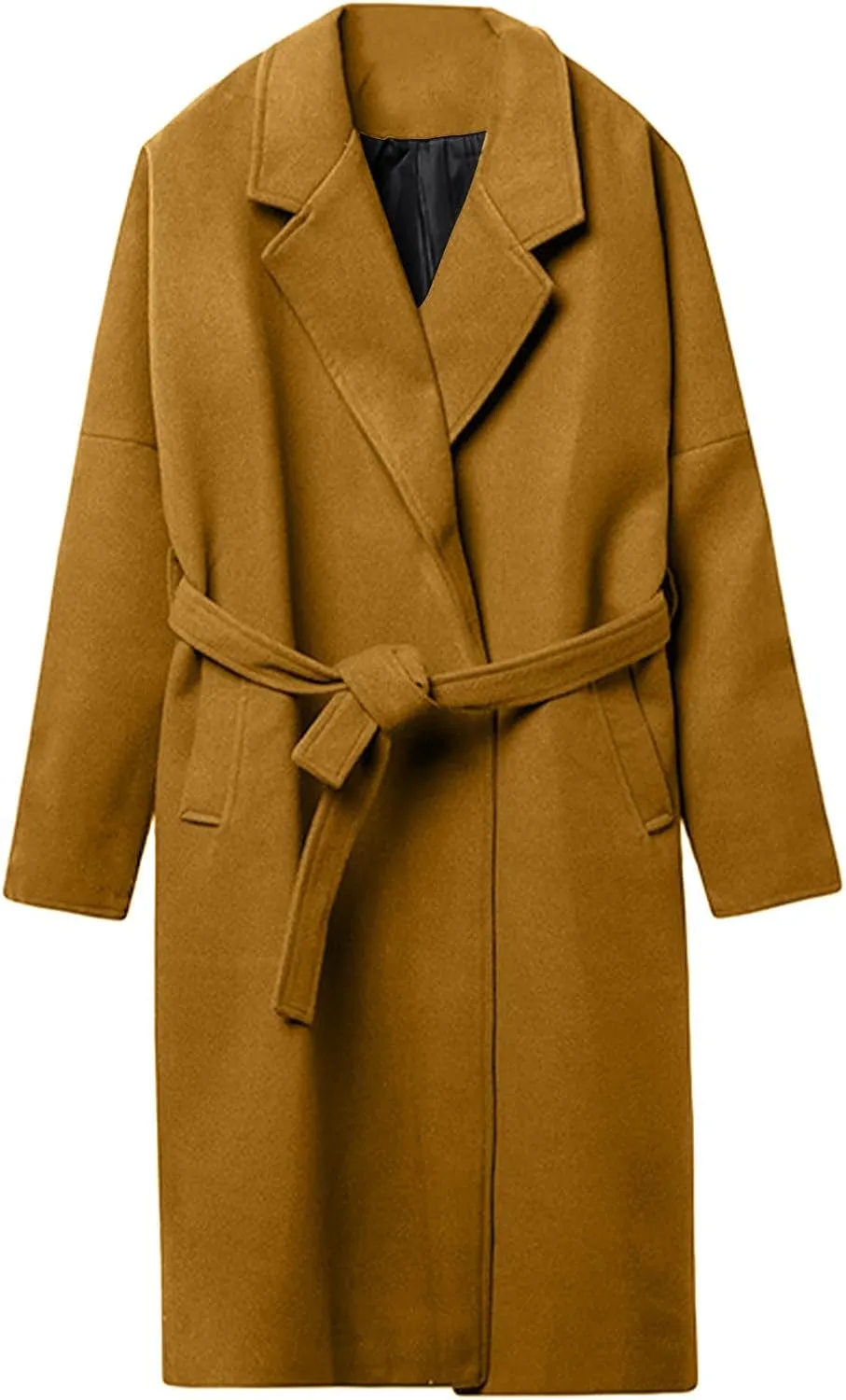 Dgoopd Men's Peacoat Long Belted Wool Blend Coat Big and Tall Trench Coat Notch Lapel Overcoat Casual Winter Coats