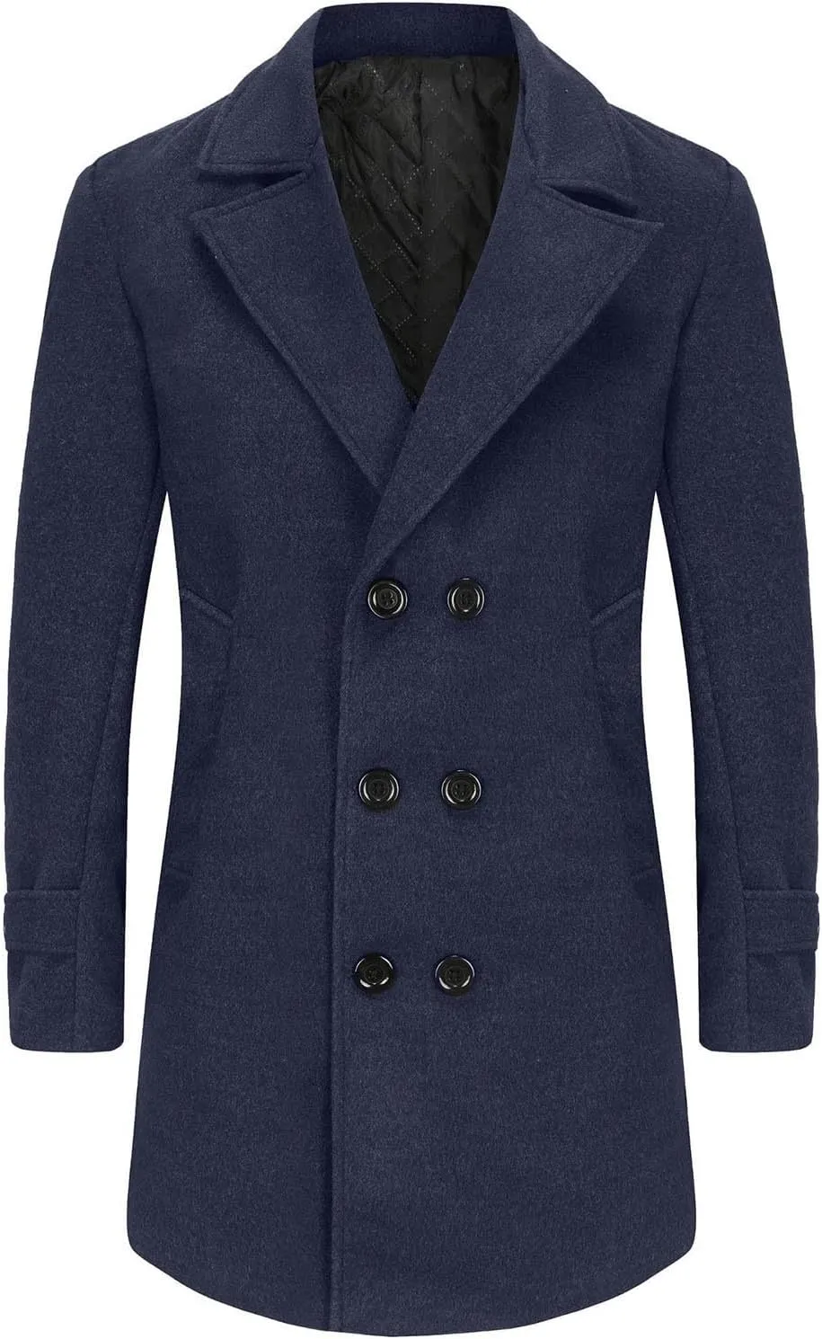 Dgoopd Mens Trench Coat Double Breasted Wool Blend Coat Notch Lapel Jacket Casual Pea Coats Winter Business Overcoat