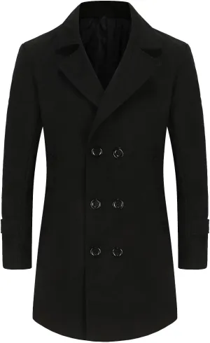 Dgoopd Mens Trench Coat Double Breasted Wool Blend Coat Notch Lapel Jacket Casual Pea Coats Winter Business Overcoat