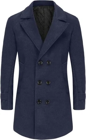 Dgoopd Mens Trench Coat Double Breasted Wool Blend Coat Notch Lapel Jacket Casual Pea Coats Winter Business Overcoat