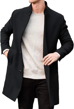 Dgoopd Mens Trench Coat Wool Blend Coat Mid Length Coats Double Breasted Coat Notch Lapel Jacket Casual Pea Coat with Pockets