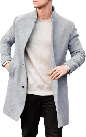Dgoopd Mens Trench Coat Wool Blend Coat Mid Length Coats Double Breasted Coat Notch Lapel Jacket Casual Pea Coat with Pockets