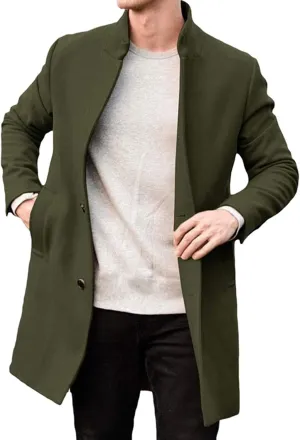 Dgoopd Mens Trench Coat Wool Blend Coat Mid Length Coats Double Breasted Coat Notch Lapel Jacket Casual Pea Coat with Pockets
