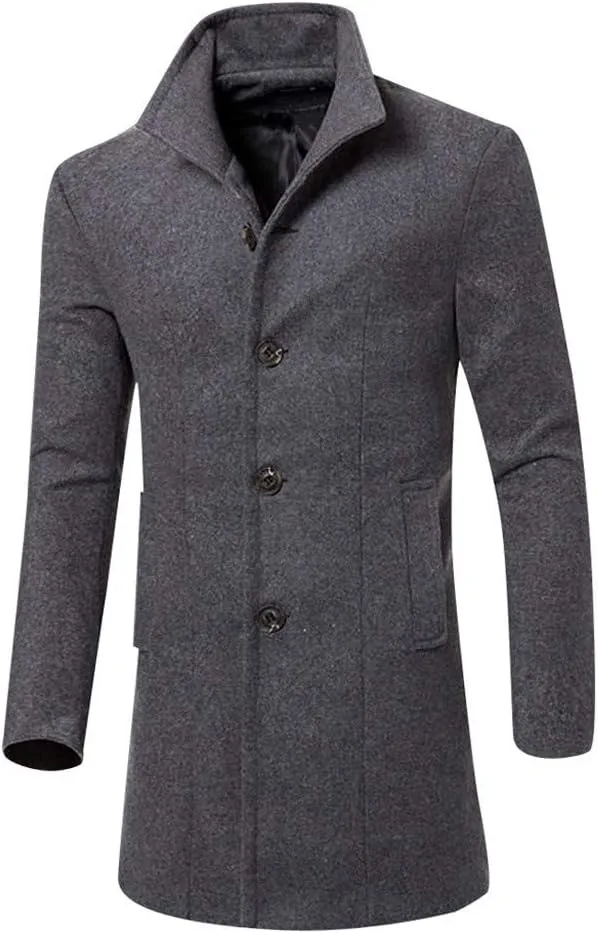 Dgoopd Mens Trench Coat Wool Blend Long Coat Vintage Pea Coat Stand Collar Jacket Button Down Jacket Casual Winter Coat