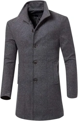 Dgoopd Mens Trench Coat Wool Blend Long Coat Vintage Pea Coat Stand Collar Jacket Button Down Jacket Casual Winter Coat