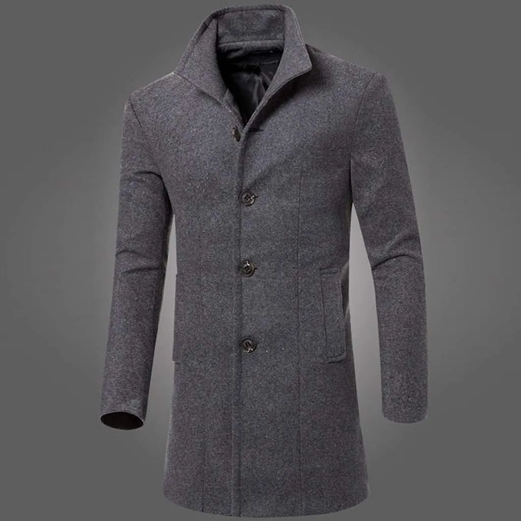 Dgoopd Mens Trench Coat Wool Blend Long Coat Vintage Pea Coat Stand Collar Jacket Button Down Jacket Casual Winter Coat