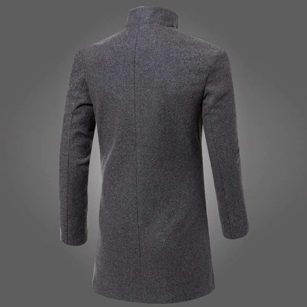 Dgoopd Mens Trench Coat Wool Blend Long Coat Vintage Pea Coat Stand Collar Jacket Button Down Jacket Casual Winter Coat