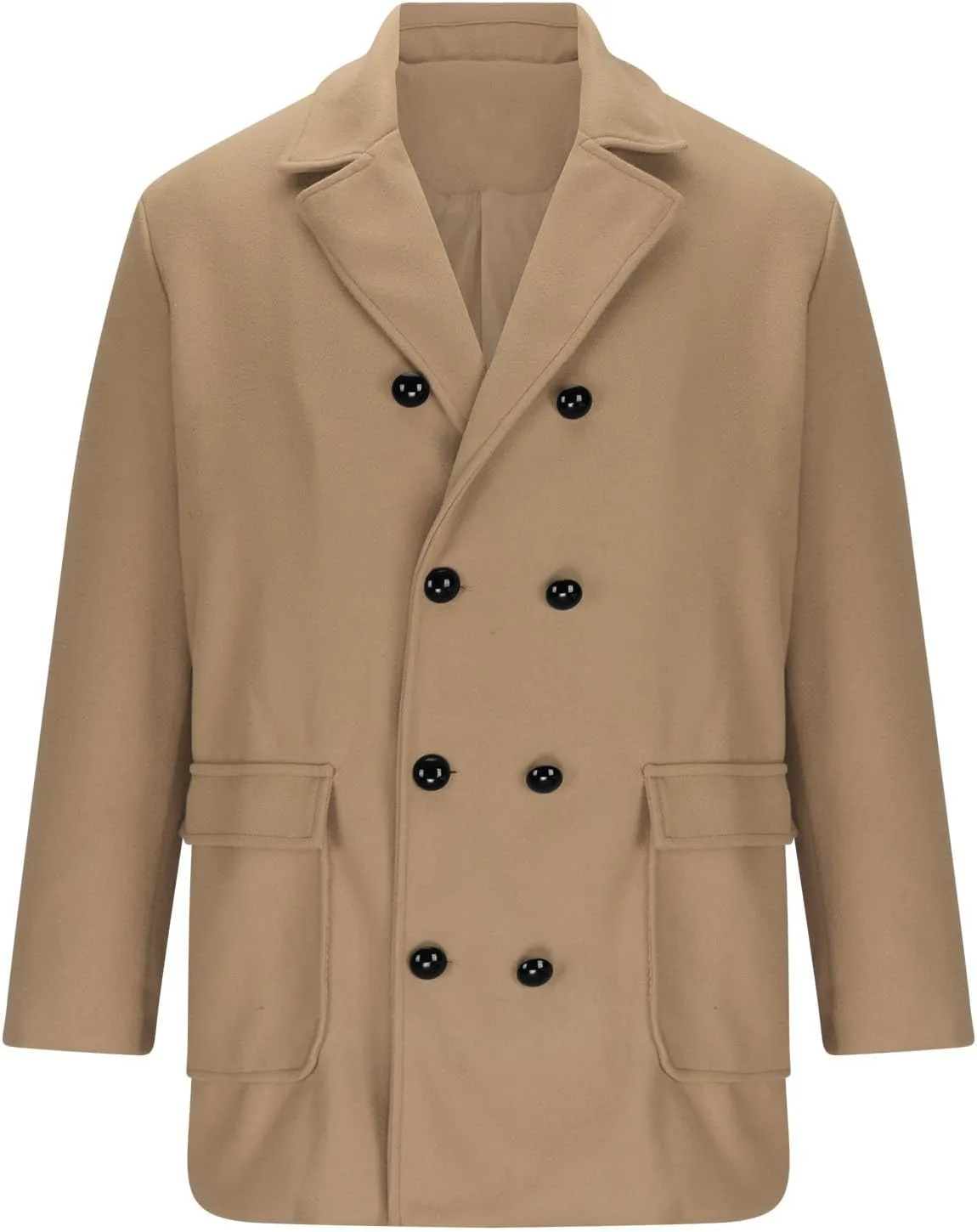 Dgoopd Men's Wool Blend Trench Coat Double Breasted Coat Notch Lapel Jacket Open Front Cardigan Mid Length Pea Coat