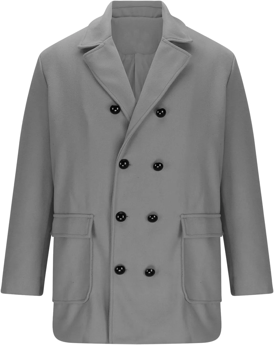 Dgoopd Men's Wool Blend Trench Coat Double Breasted Coat Notch Lapel Jacket Open Front Cardigan Mid Length Pea Coat