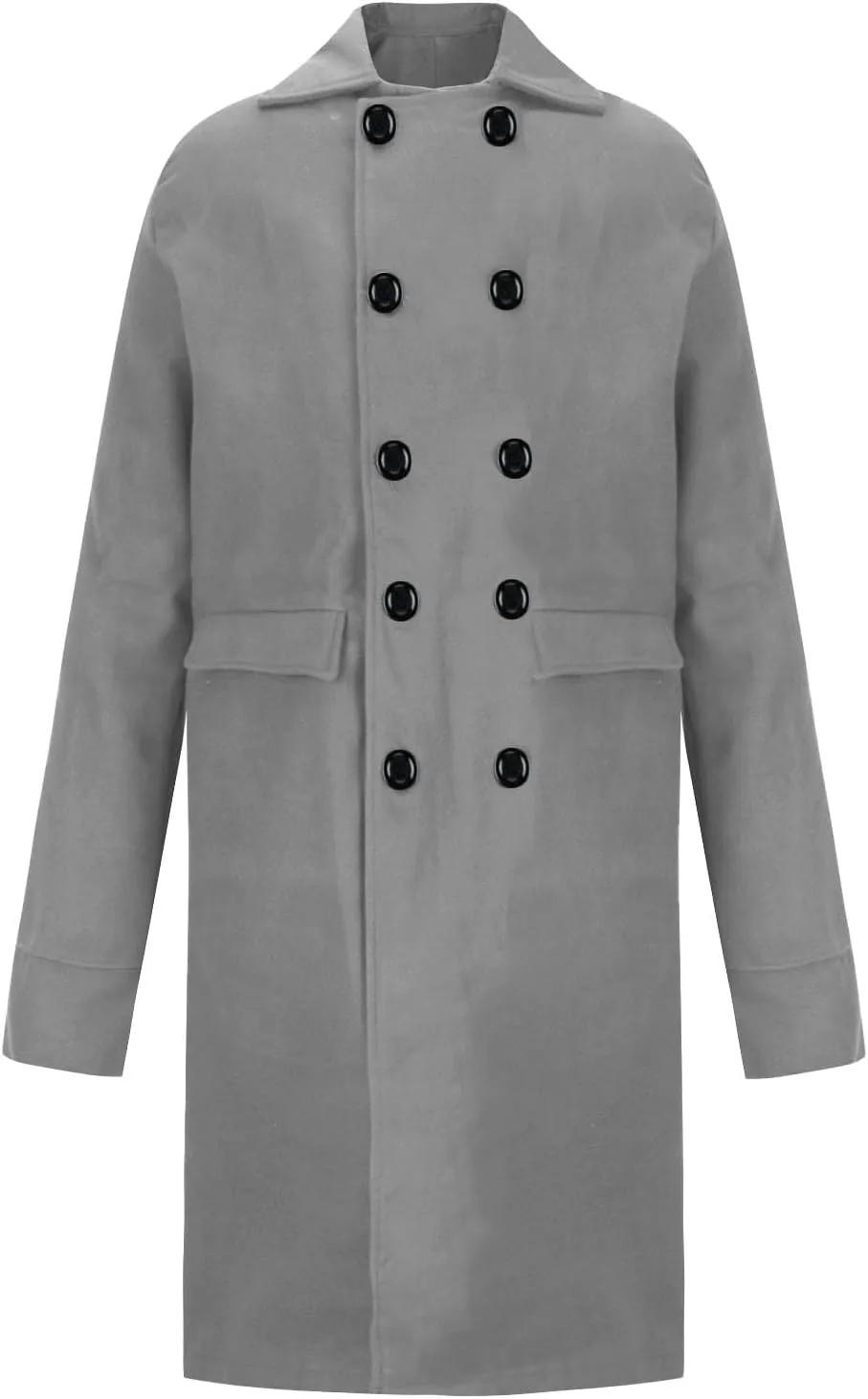 Dgoopd Trench Coat Men Stand Collar Wool Coat Double Breasted Pea Coat Notch Lapel Overcoat Long Winter Coat Casual Jacket