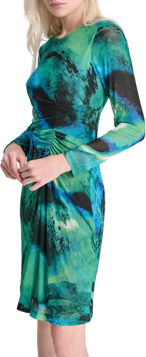 DKNY Women's Long Sleeve Jewel Neck Mini Sheath Dress