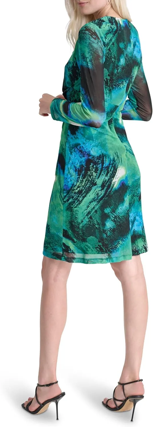 DKNY Women's Long Sleeve Jewel Neck Mini Sheath Dress