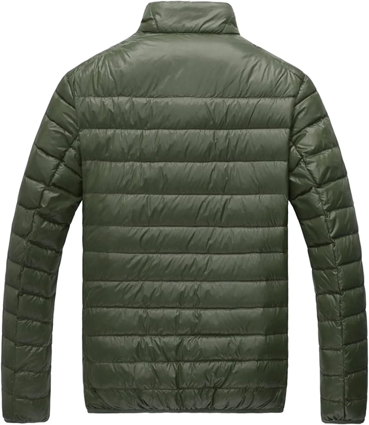 Down Jacket Men No Hood Light Packable Long Sleeve Zip Puffer Jacket Winter Warm Padded Bubble Outwear Coat