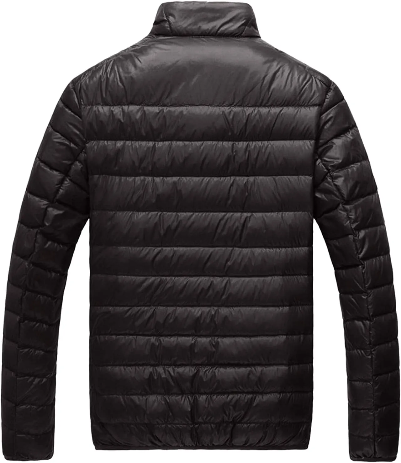 Down Jacket Men No Hood Light Packable Long Sleeve Zip Puffer Jacket Winter Warm Padded Bubble Outwear Coat