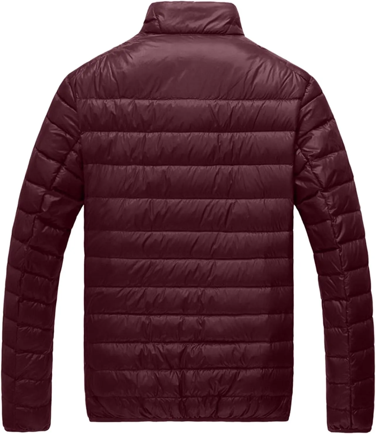 Down Jacket Men No Hood Light Packable Long Sleeve Zip Puffer Jacket Winter Warm Padded Bubble Outwear Coat