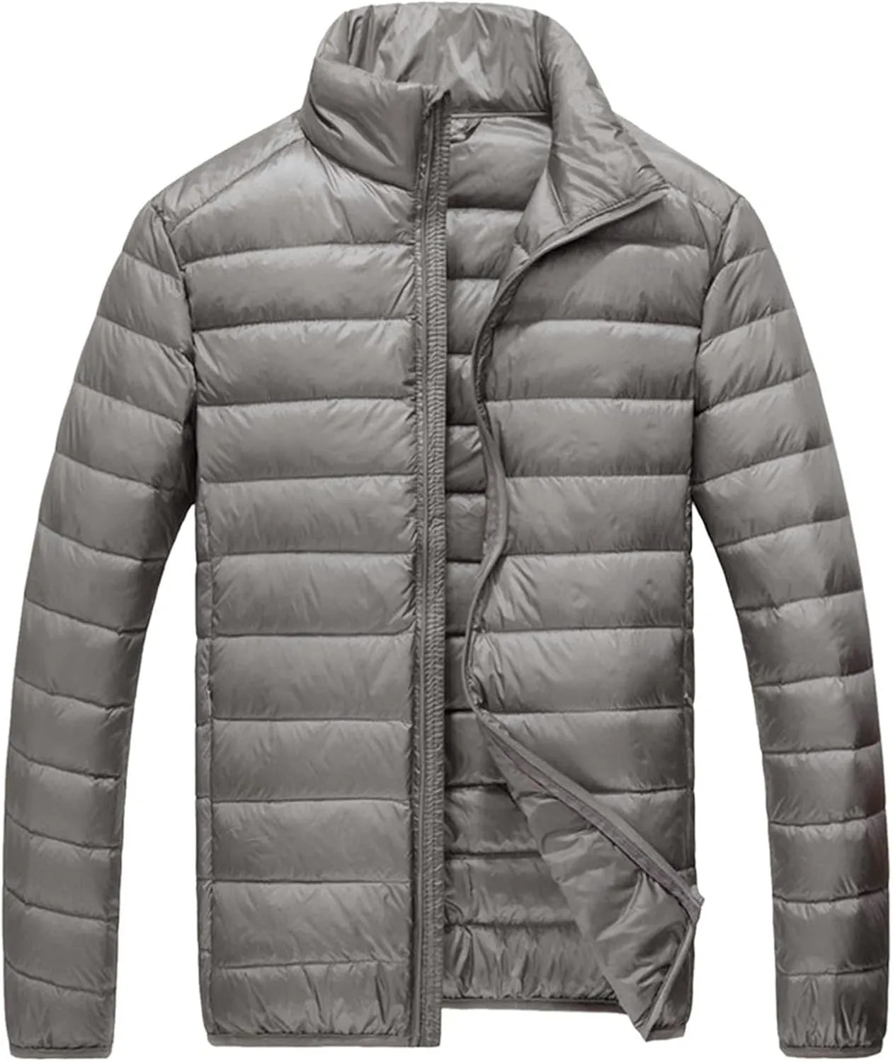 Down Jacket Men No Hood Light Packable Long Sleeve Zip Puffer Jacket Winter Warm Padded Bubble Outwear Coat