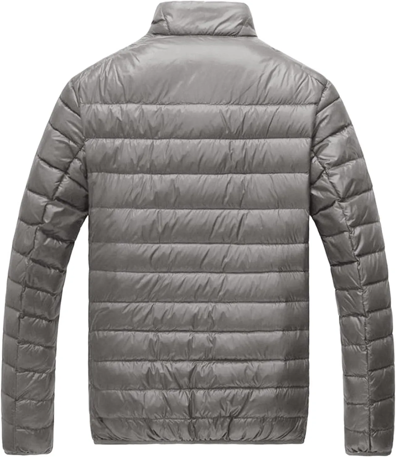 Down Jacket Men No Hood Light Packable Long Sleeve Zip Puffer Jacket Winter Warm Padded Bubble Outwear Coat