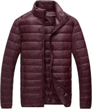 Down Jacket Men No Hood Light Packable Long Sleeve Zip Puffer Jacket Winter Warm Padded Bubble Outwear Coat