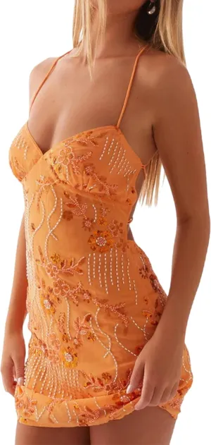 Dsewpuar Women's Sequin Sparkly Strap Mini Dress Sexy V Neck Sleeveless Open Back Party Club Bodycon Short Dress